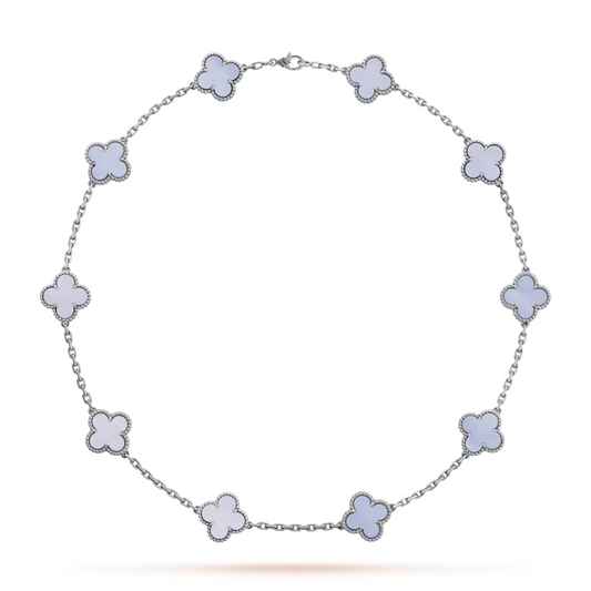 Van Cleef & Arpels Vintage Alhambra Necklace 10 Motifs Chalcedony 18K White Gold