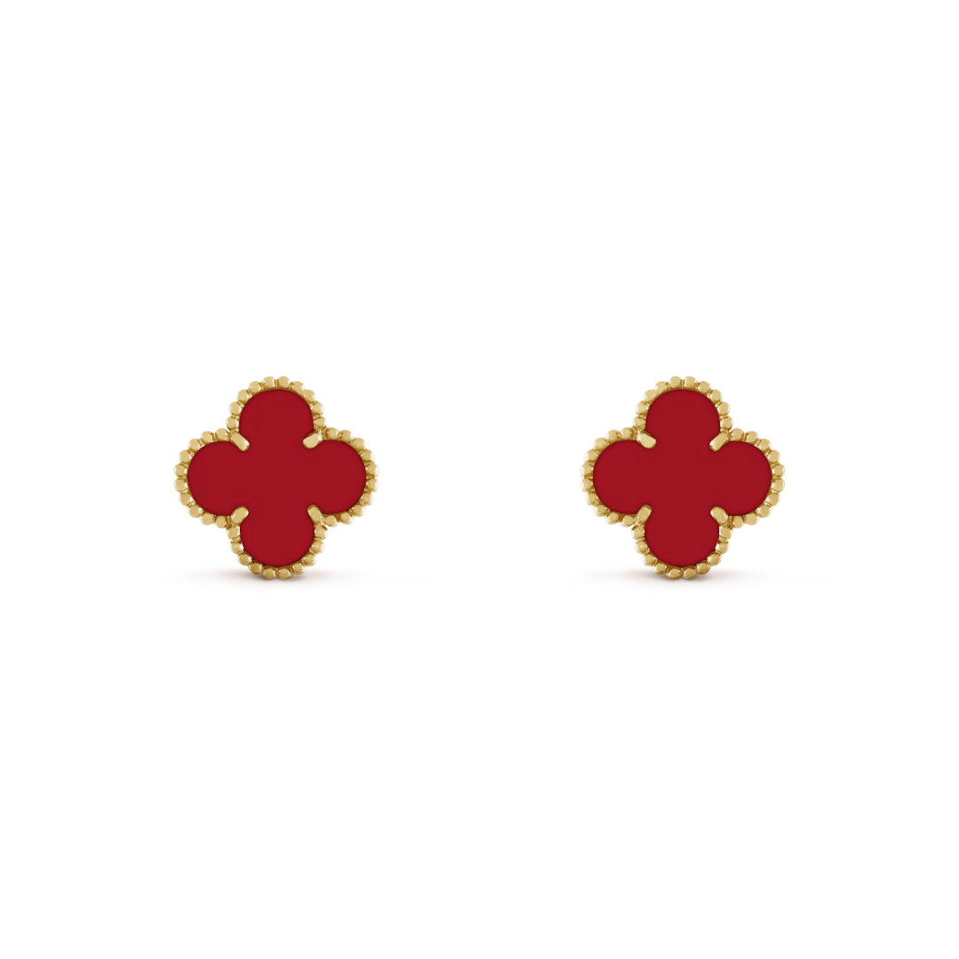 Van Cleef & Arpels Vintage Alhambra Earrings Carnelian 18K Yellow Gold