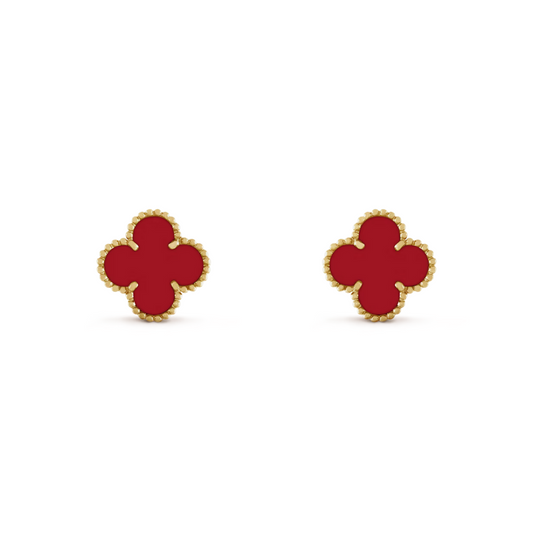 Van Cleef & Arpels Vintage Alhambra Earrings Carnelian 18K Yellow Gold
