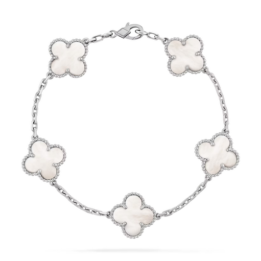 Van Cleef & Arpels Vintage Alhambra Bracelet 5 Motifs Mother-Of-Pearl 18K White Gold