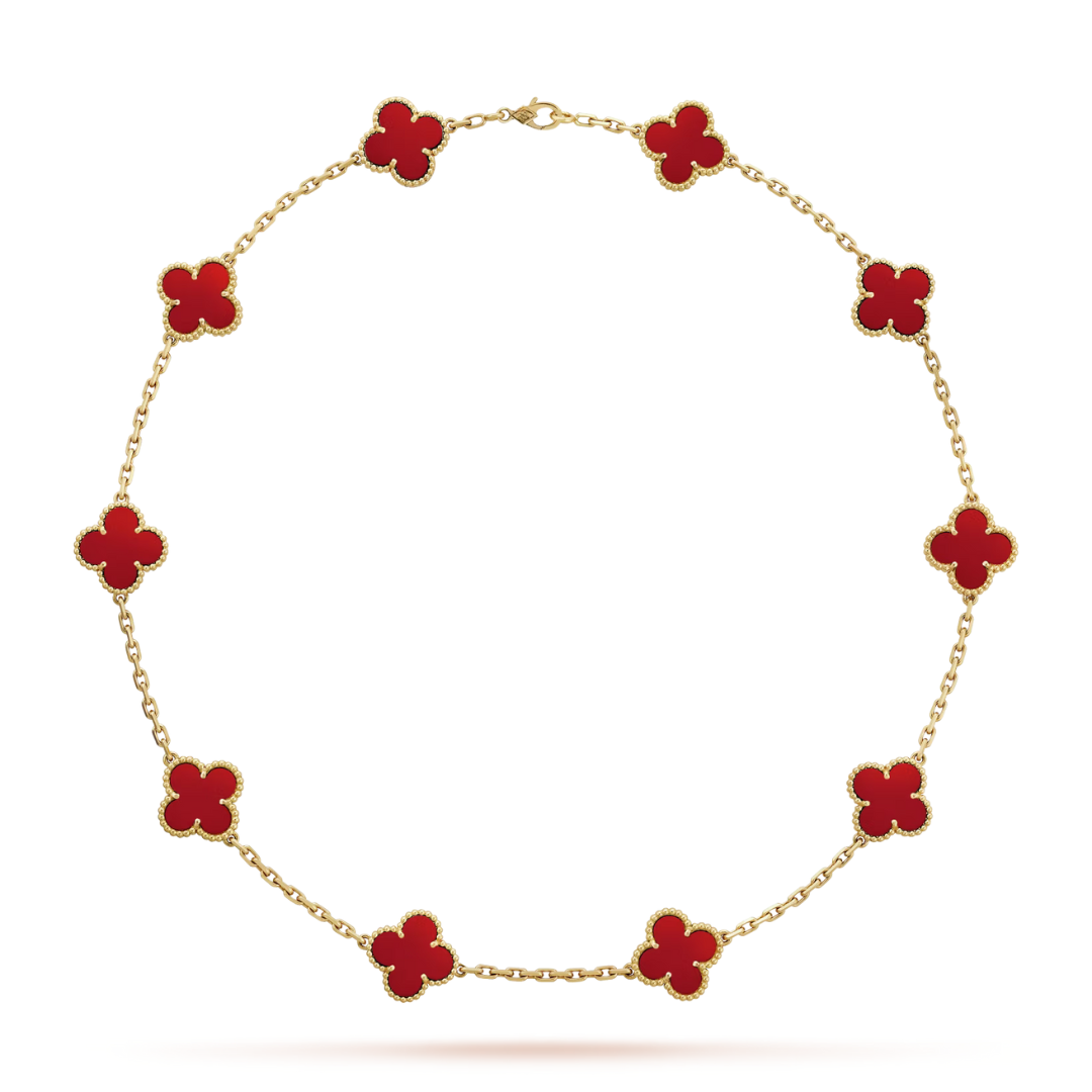 Van Cleef & Arpels Vintage Alhambra Necklace 10 Motifs Carnelian 18K Yellow Gold