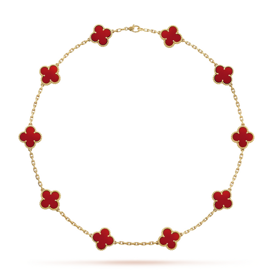 Van Cleef & Arpels Vintage Alhambra Necklace 10 Motifs Carnelian 18K Yellow Gold