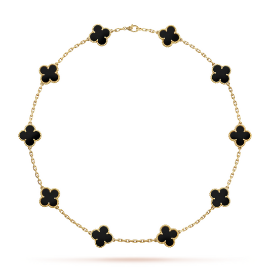 Van Cleef & Arpels Vintage Alhambra Necklace 10 Motifs Onyx 18K Yellow Gold