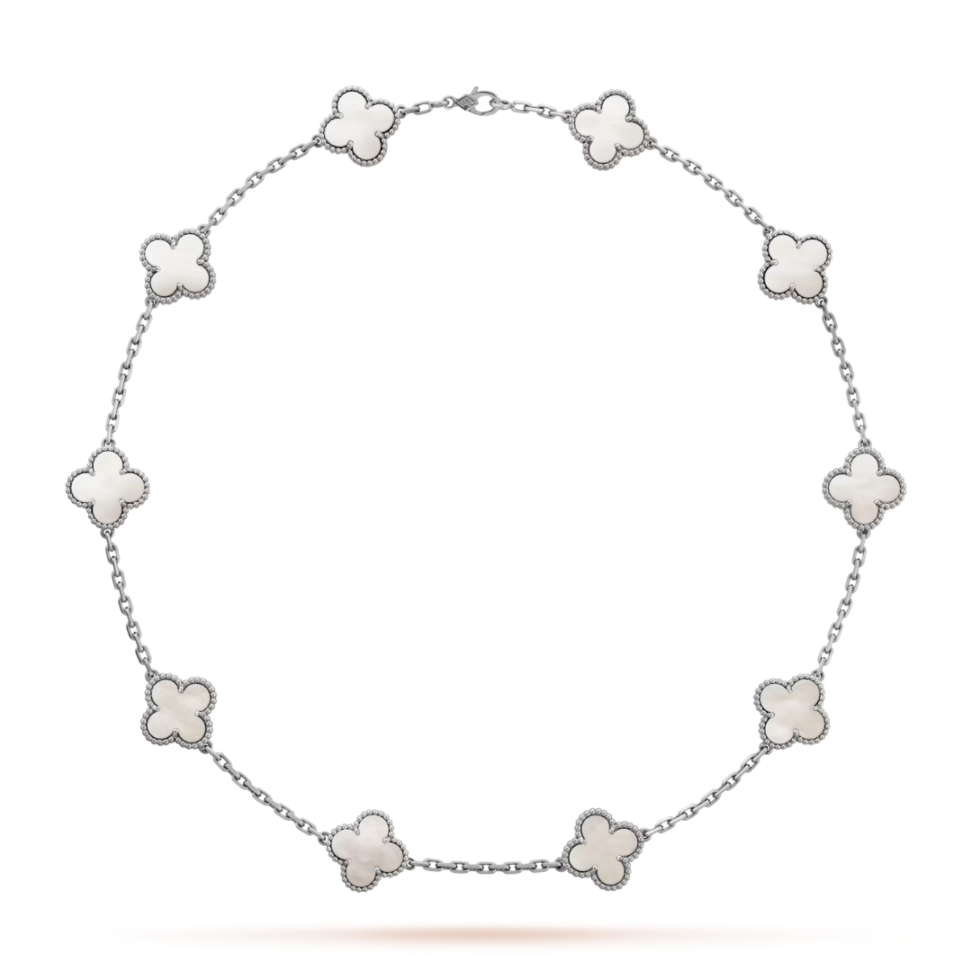 Van Cleef & Arpels Vintage Alhambra Necklace 10 Motifs Mother-Of-Peal 18K White Gold