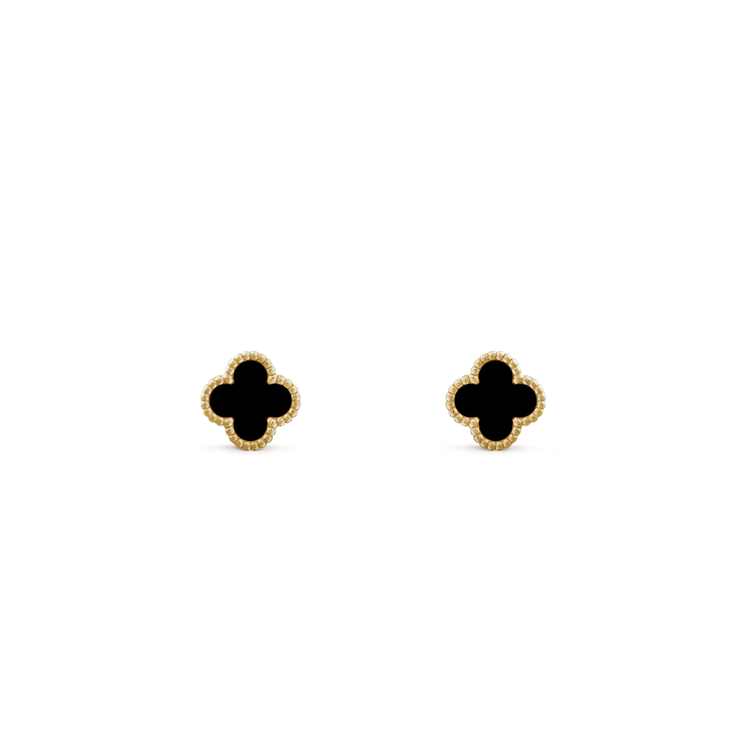 Van Cleef & Arpels Sweet Alhambra Earrings Onyx 18K Yellow Gold