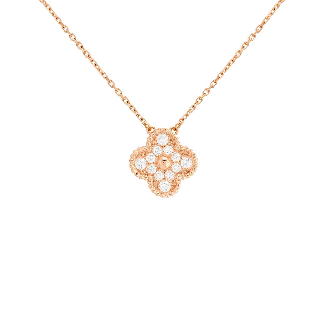 Van Cleef & Arpels Vintage Alhambra Pendant Full Diamonds 18K Yellow Gold