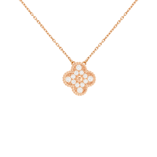 Van Cleef & Arpels Vintage Alhambra Pendant Full Diamonds 18K Yellow Gold